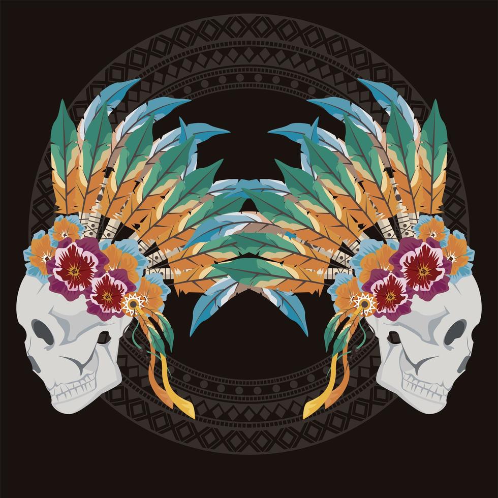 skulls indians profiles vector