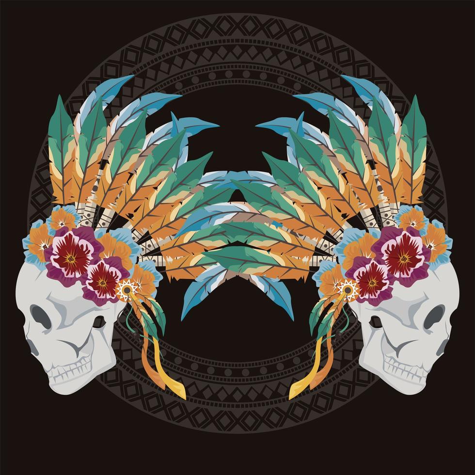 skulls indians profiles vector