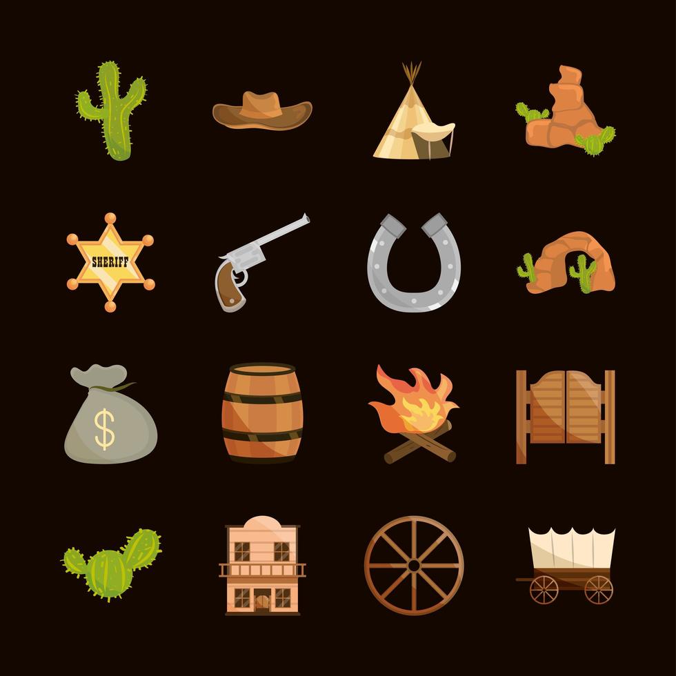 west icon set vector