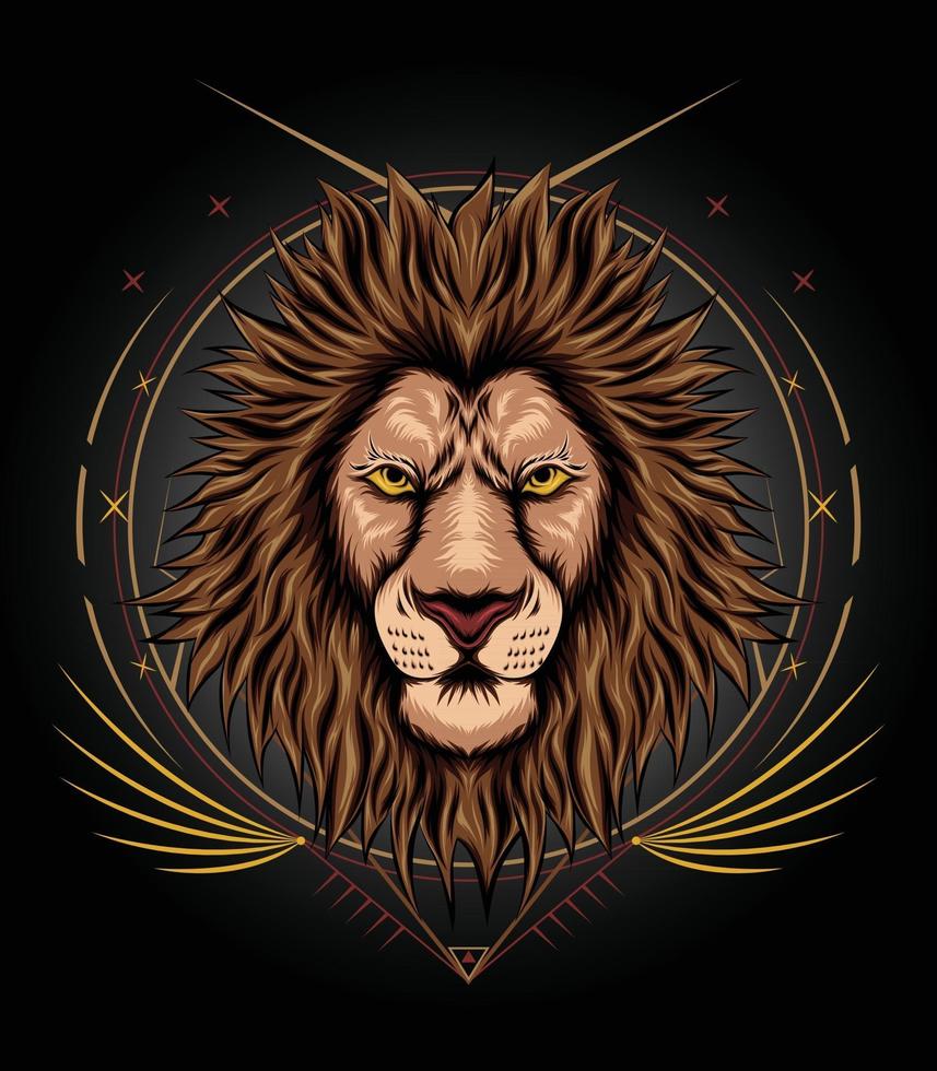 Lion face illustration design with ornament background vector
