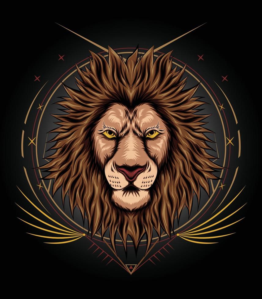 Lion face illustration design with ornament background vector