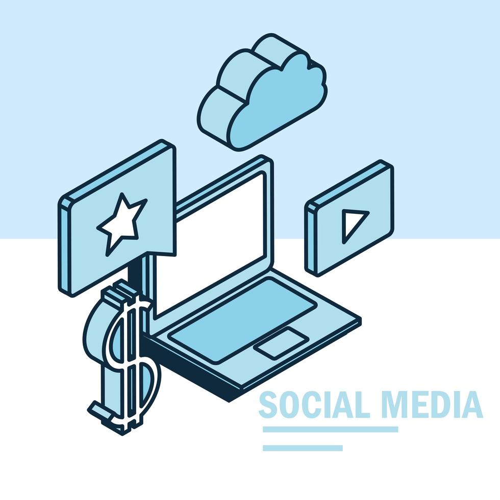 social media laptop vector