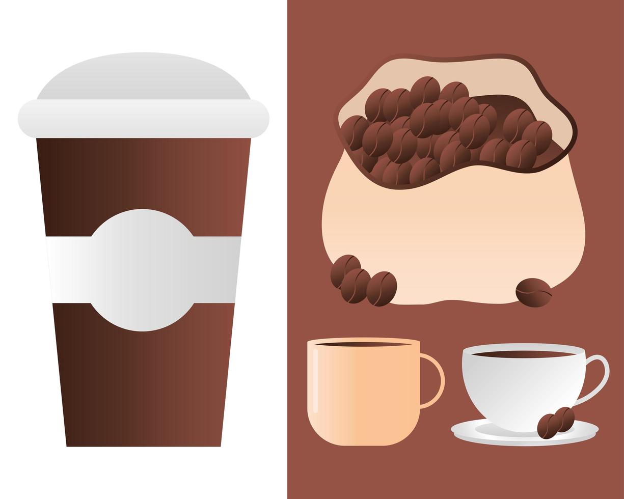 coffee cups grains vector