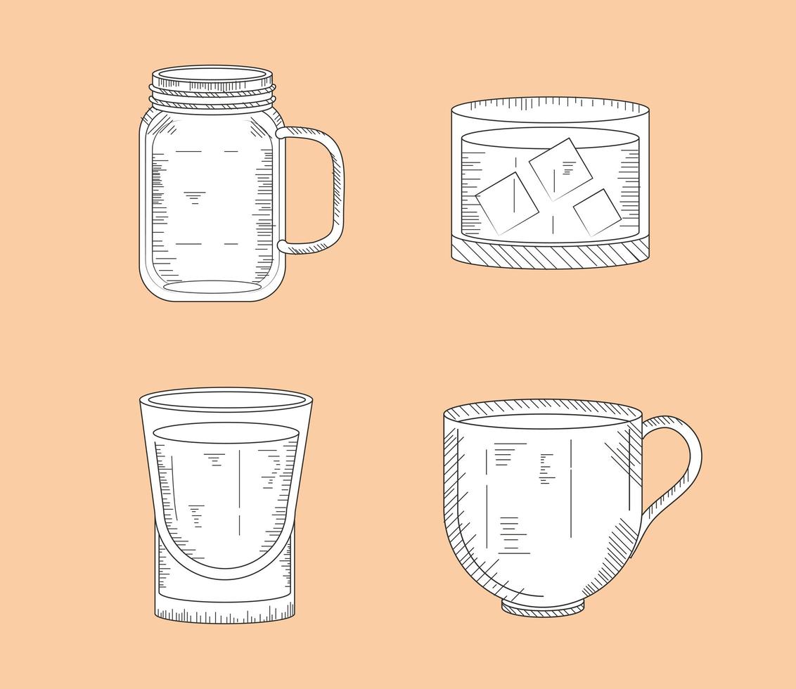 set cups drinks vector