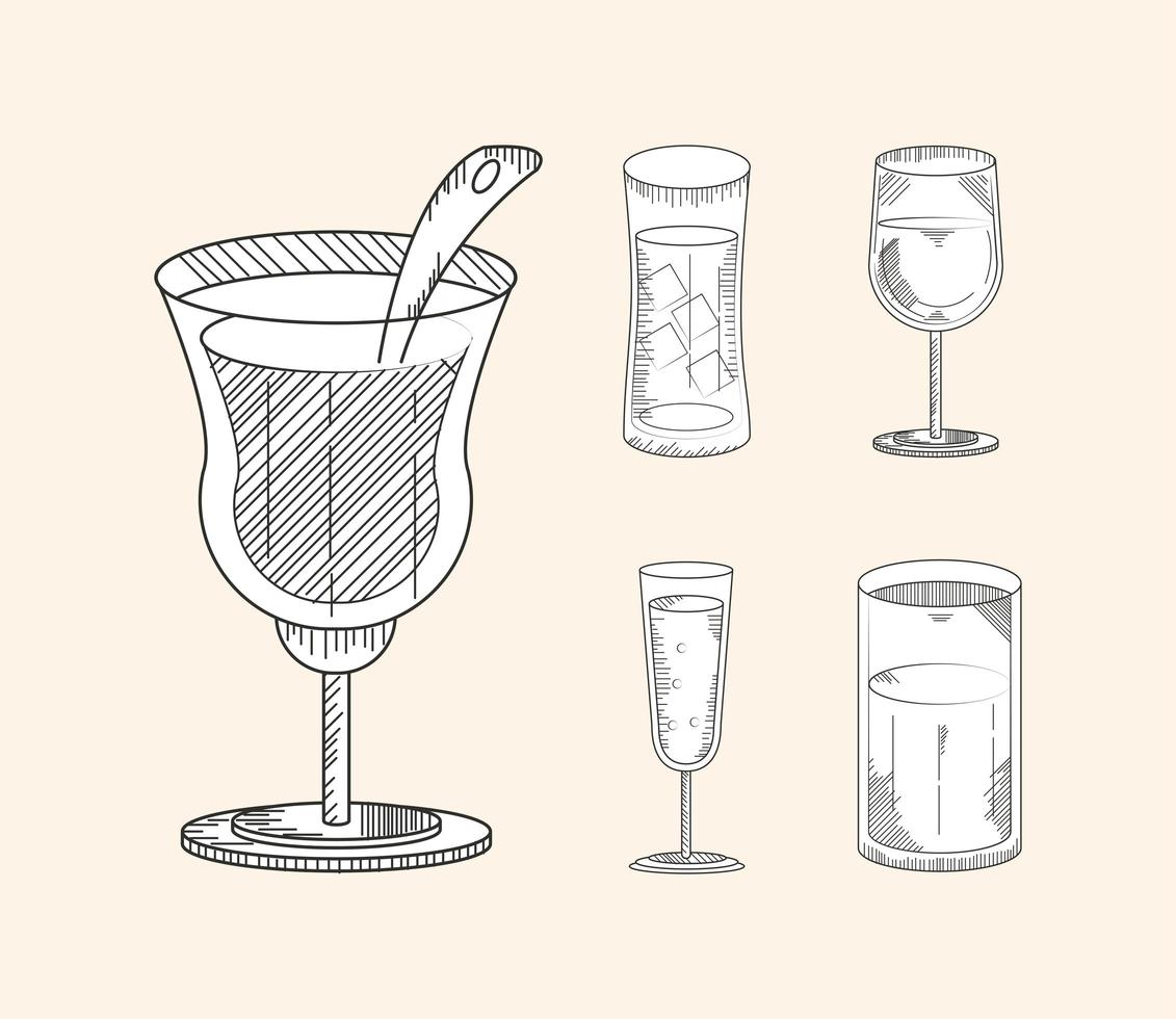 set cups sketch vector