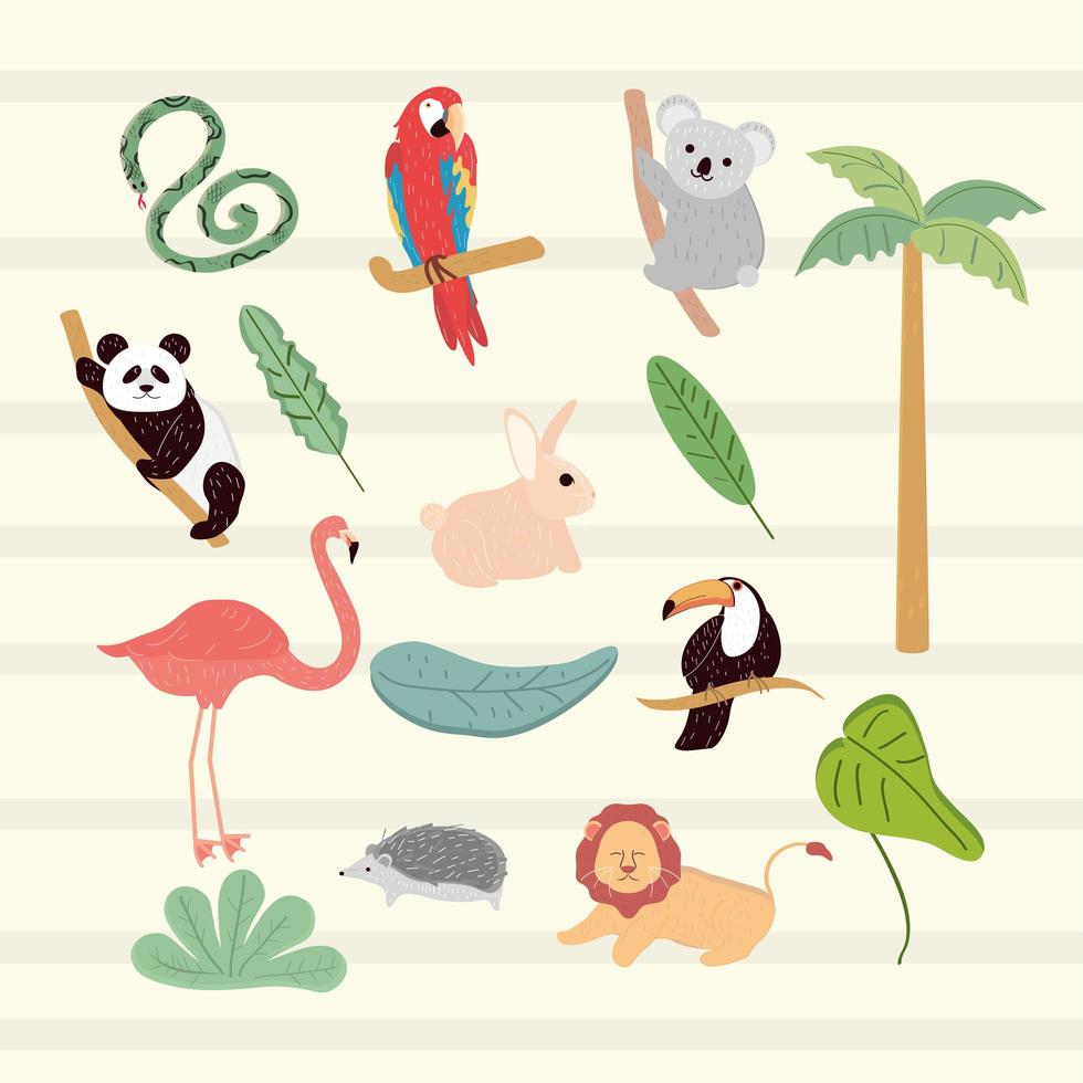 animales arbol tropical vector