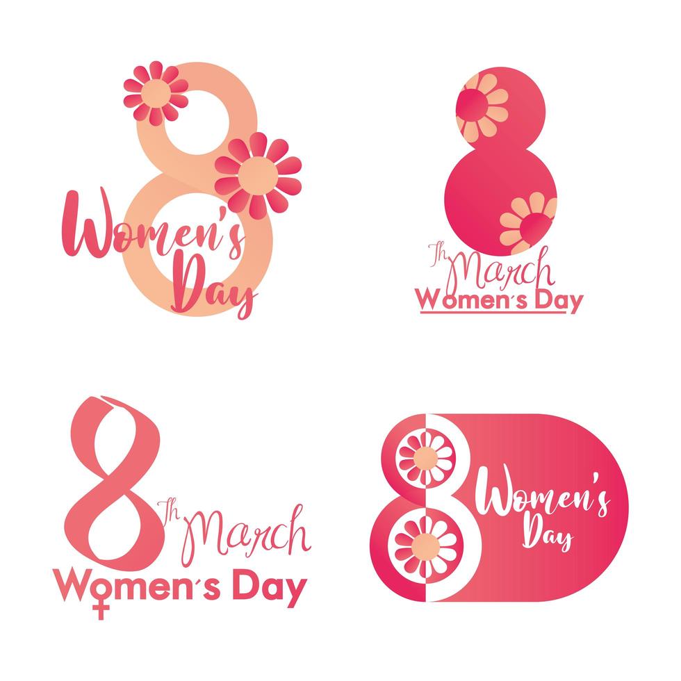 womens day icon set 8 march flowers text celebration vector