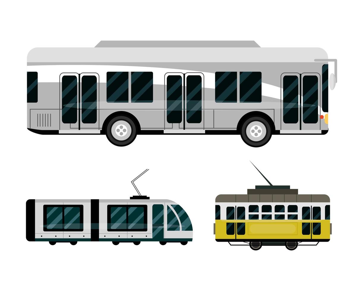 bus metro tram vehicle transport public service icons vector
