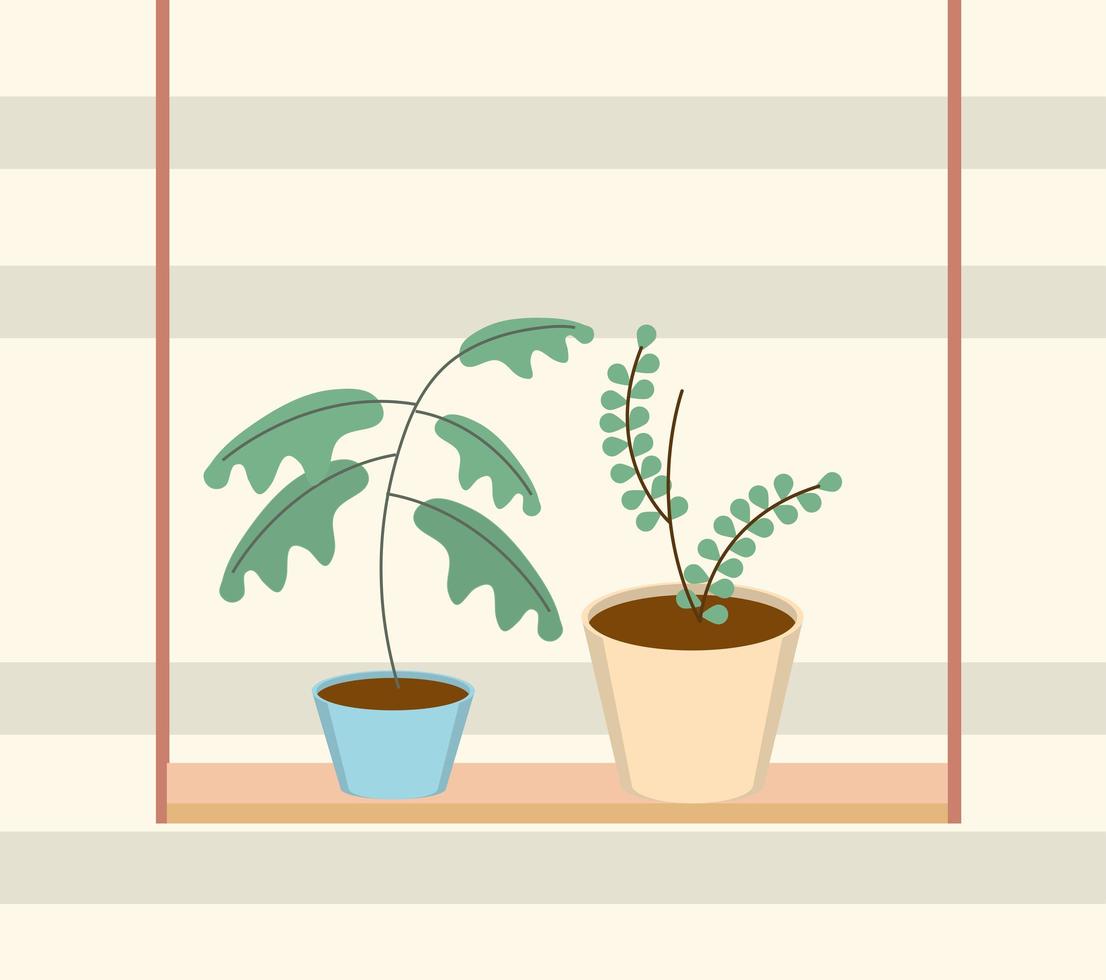 gardening potted plants in shelf decoration vector