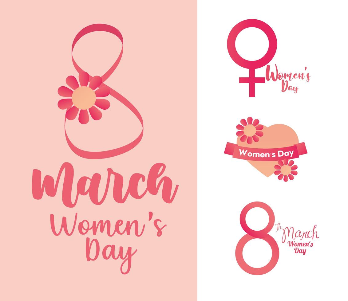 womens day icon collection 8 march text flowers celebration vector