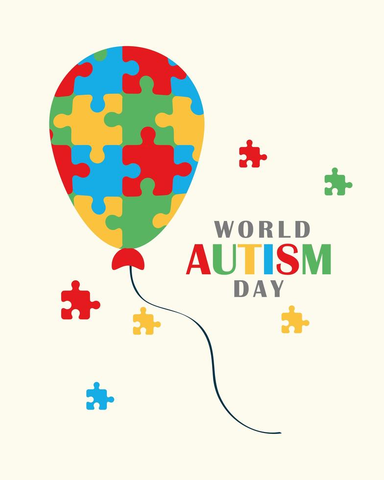 autism awareness day balloon with puzzles pieces vector