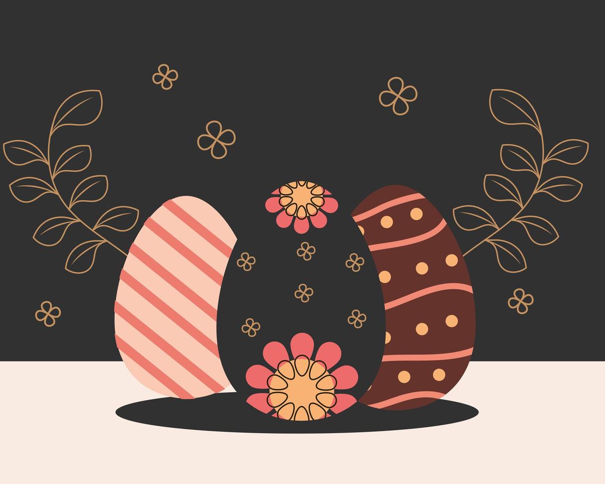 happy easter decorative egg with flowers stripes and dots decoration vector