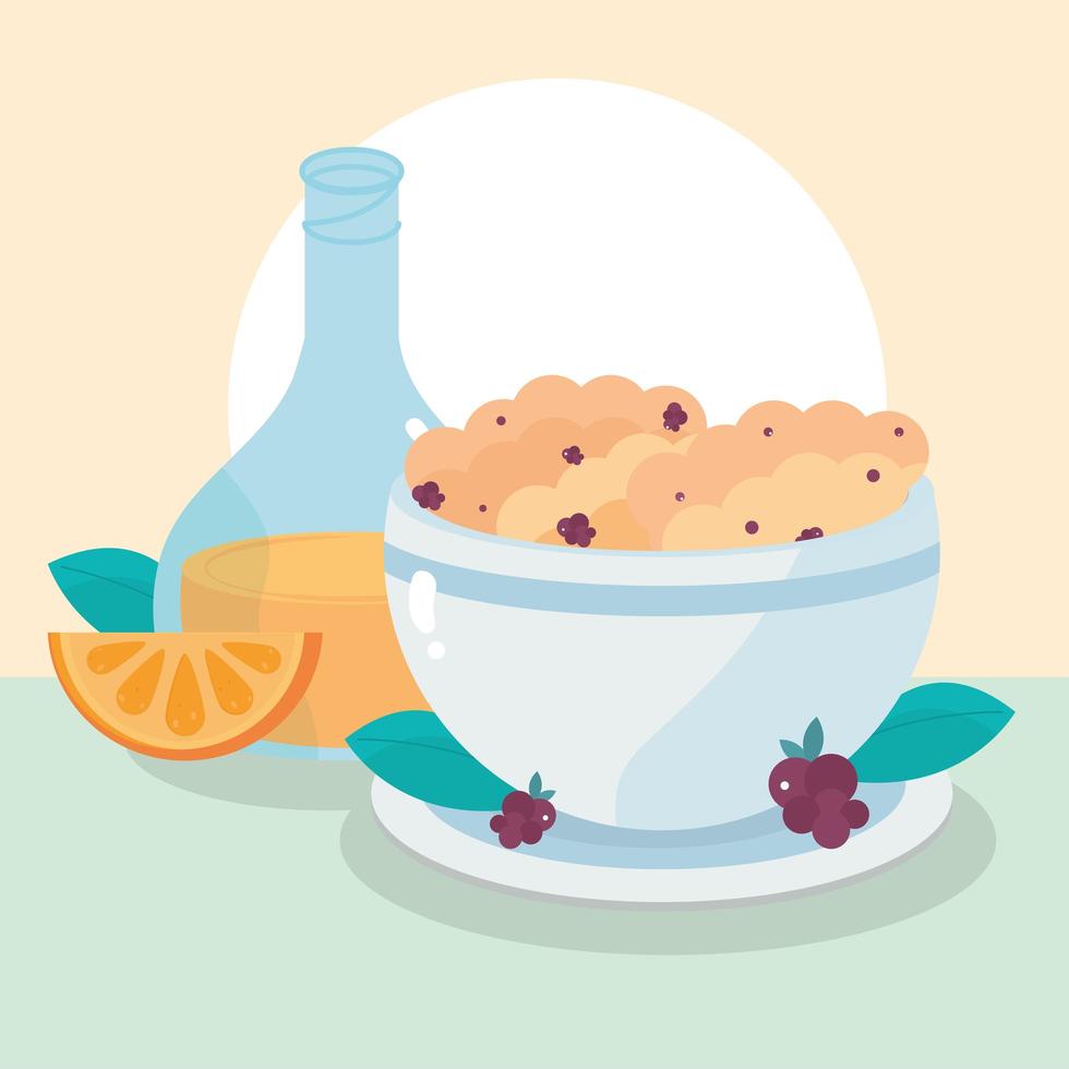 breakfast orange juice cereal with fruits healthy meal vector