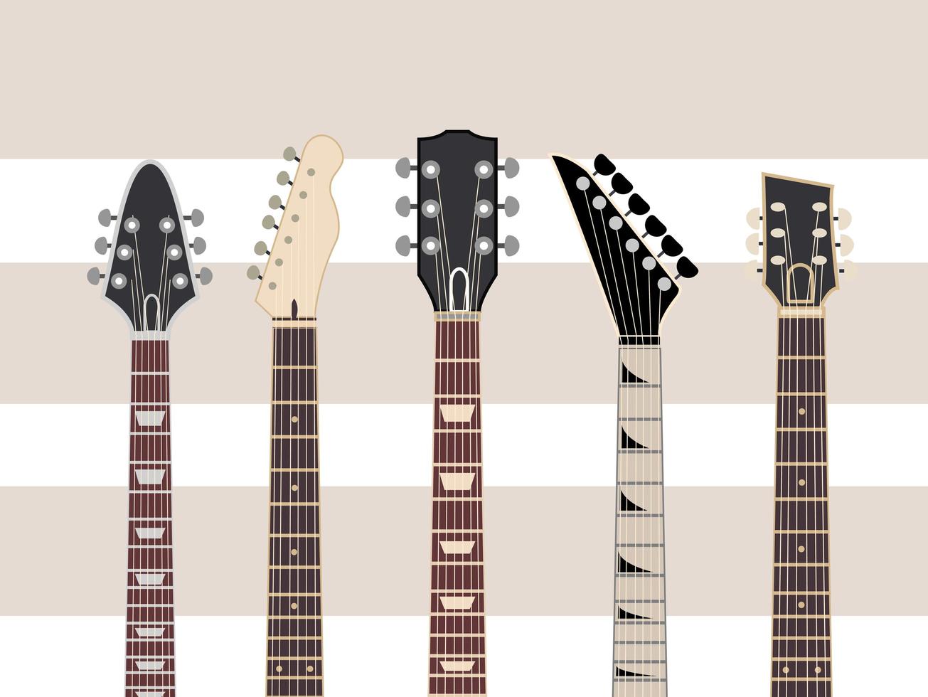 collection guitar necks string instrument musical vector