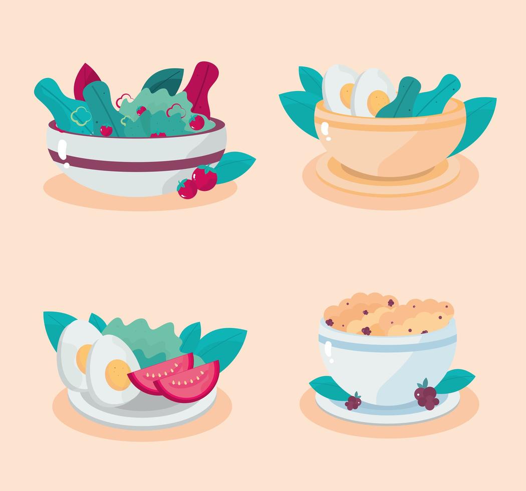 healthy meals cereal salad egg tomato lettuce vector