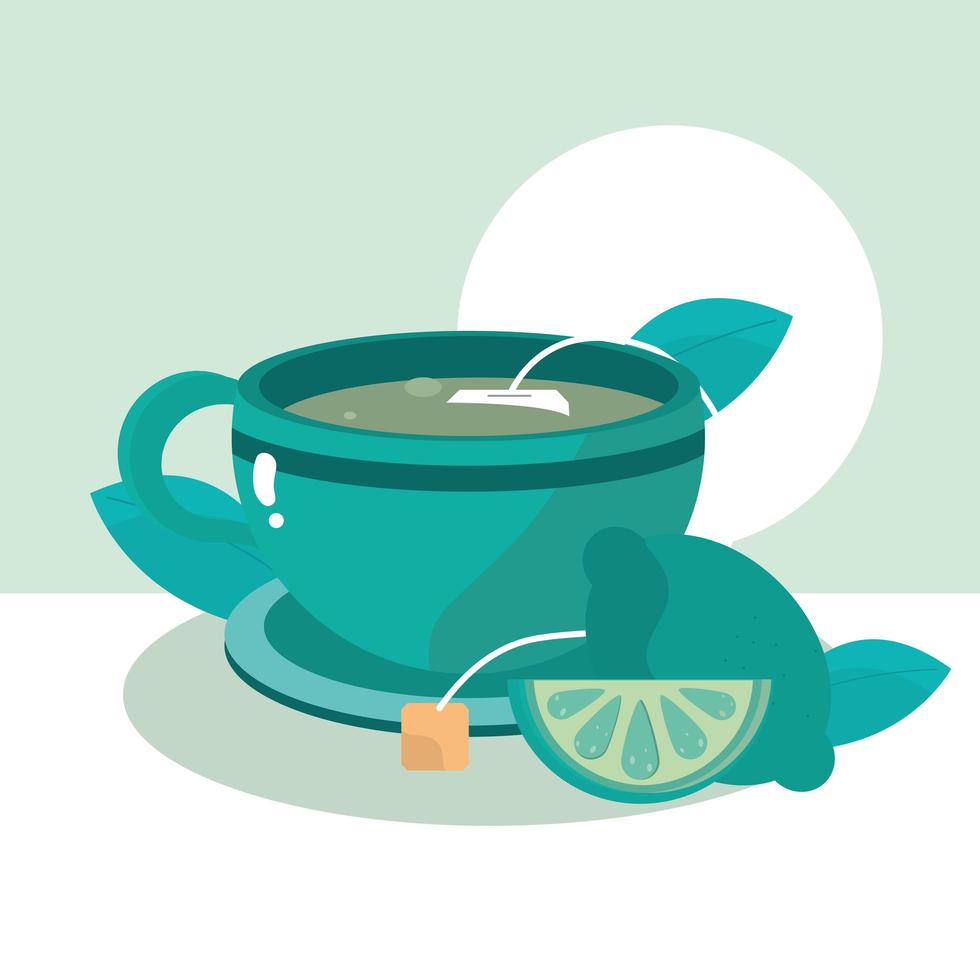 tea teacup lemon herbs fresh healthy meal vector