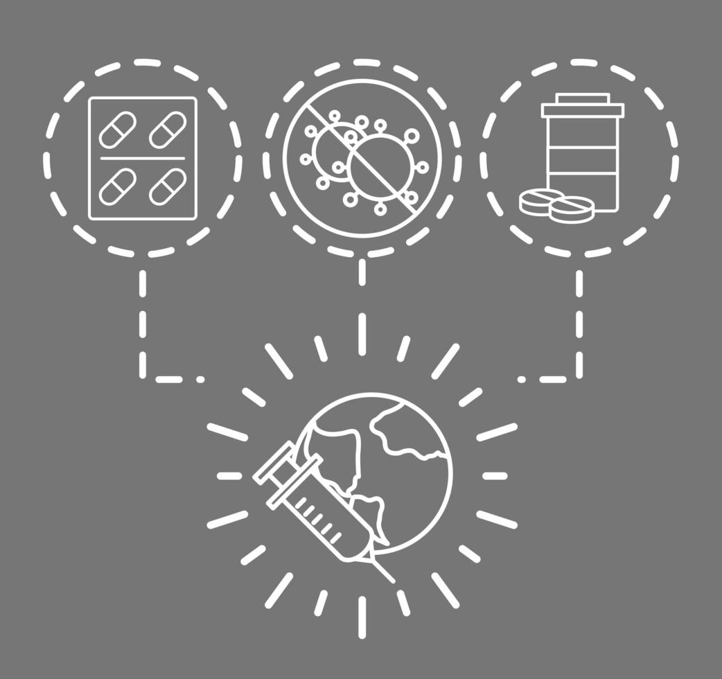 vaccine covid 19 world medicine stop disease line style vector