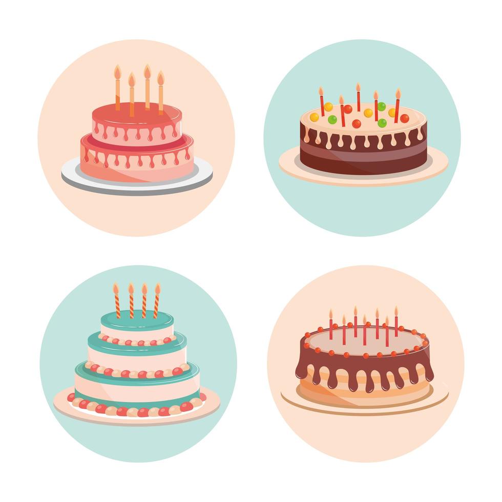 birthday cakes with candles and delicious cream vector