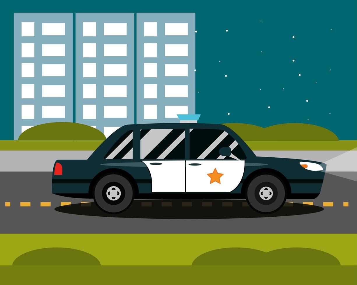 police car road night city cityscape scene city transport vector