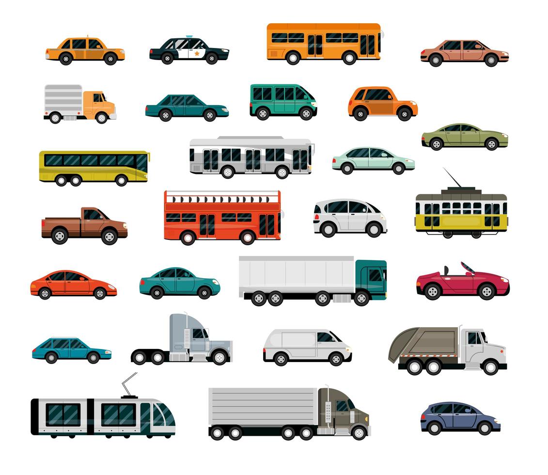 diferentes vehículos transporte de la ciudad servicio de automóvil vista lateral coches vector