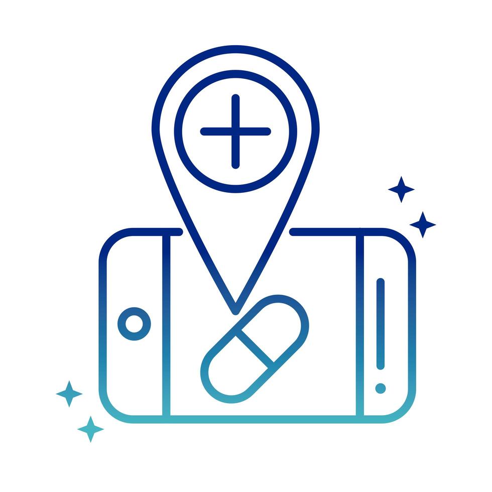 online health smartphone location pharmacy covid 19 pandemic gradient line icon vector