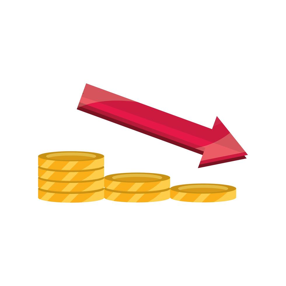 financial arrow down money stock market crash isolated icon vector