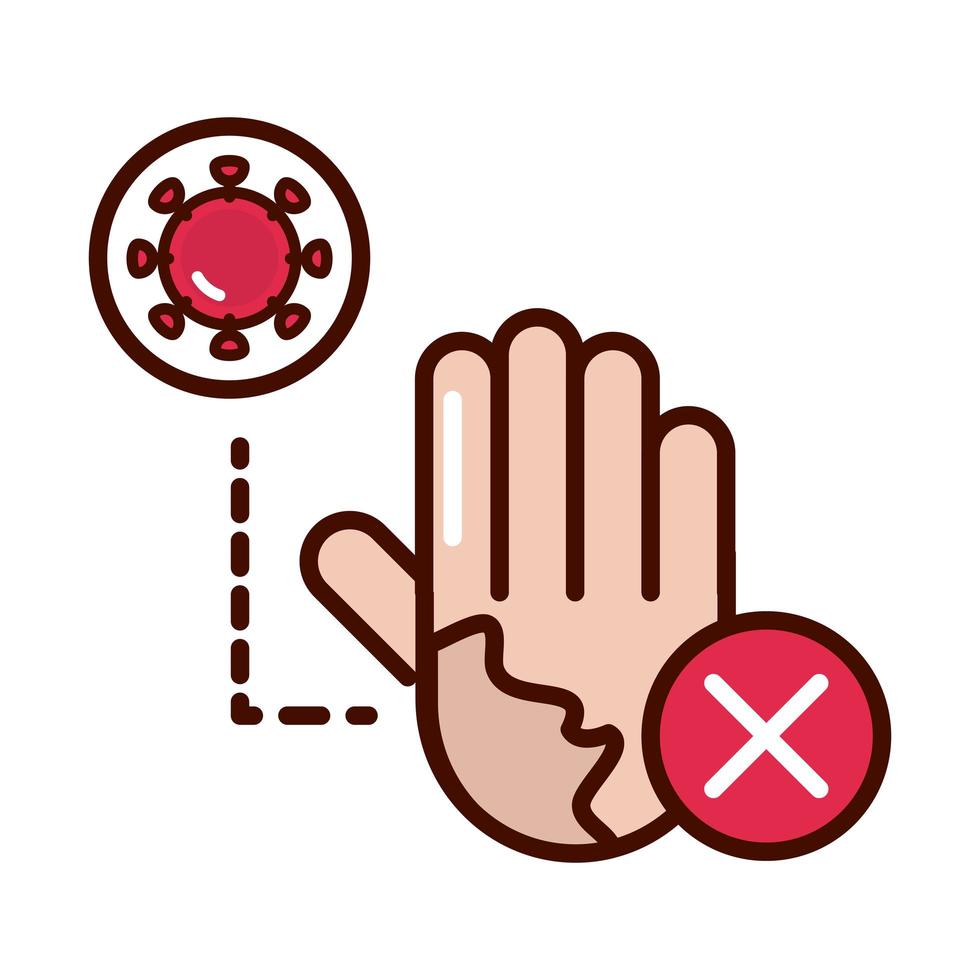 dont touch hand infected prevent spread of covid19 line and file icon vector