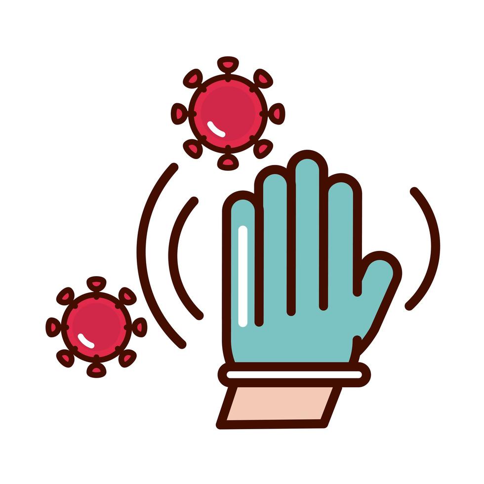 wearing protective glove prevent spread of covid19 line and file icon vector
