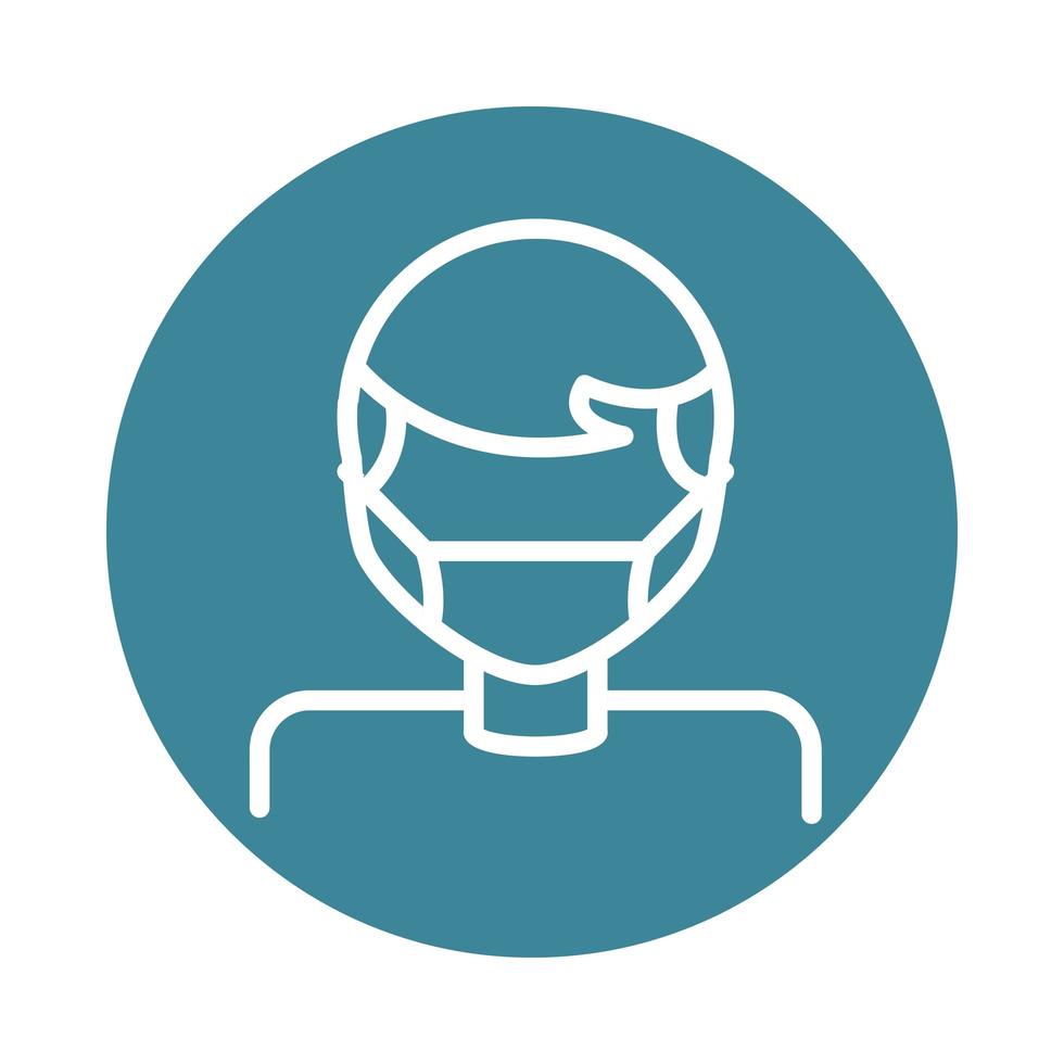 virus covid 19 pandemic man wearing protective mask block line style icon vector
