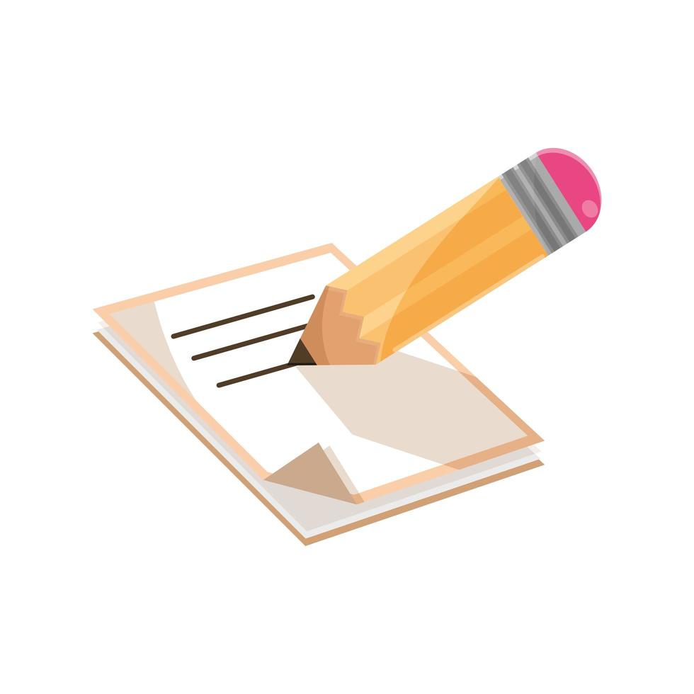 pencil writing on paper supply study school education isolated icon vector