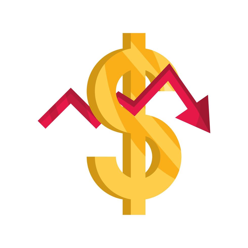 arrow pointing downwards showing crisis money stock market crash isolated icon vector