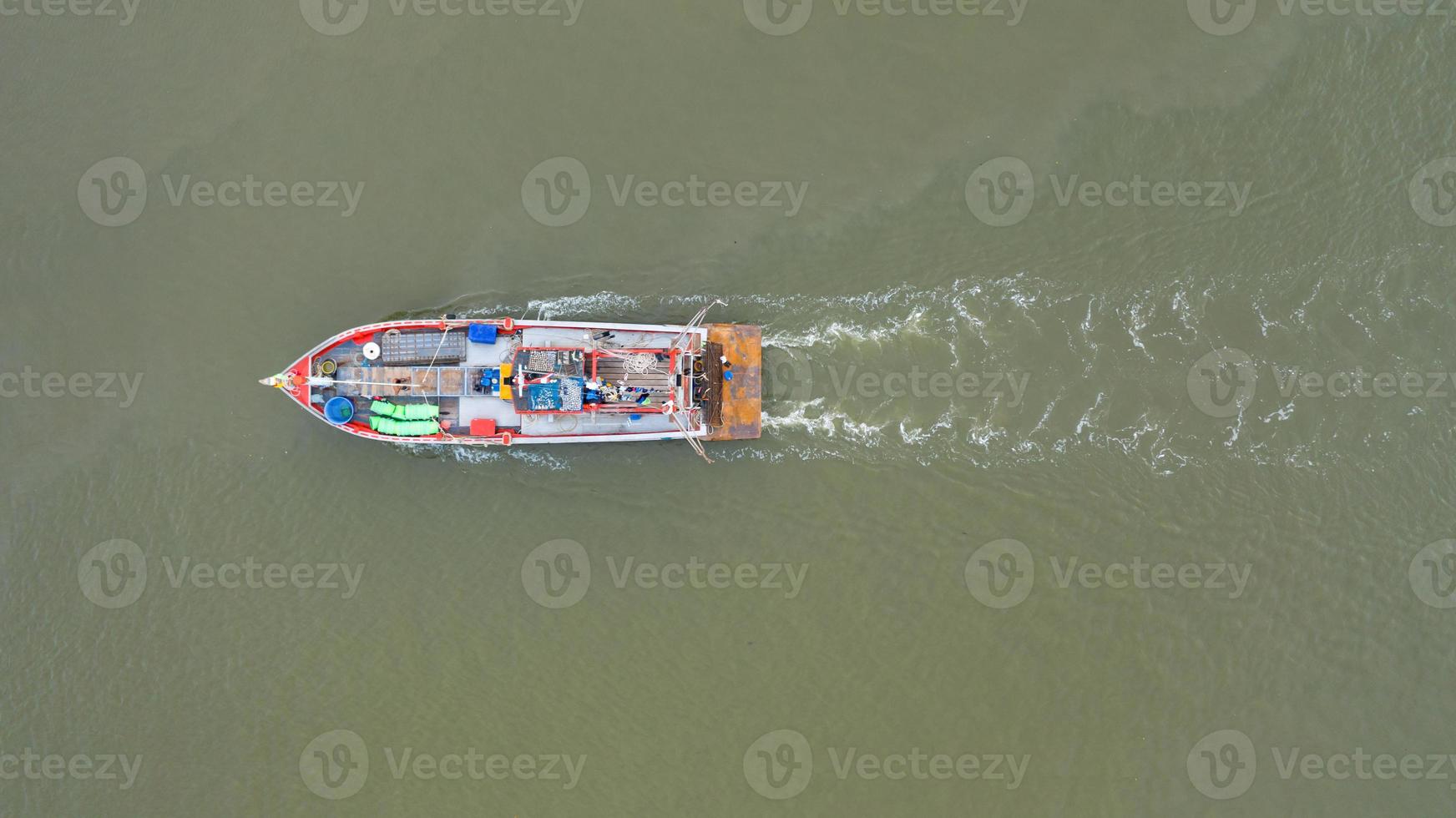 Aerial view fisherman boat photo