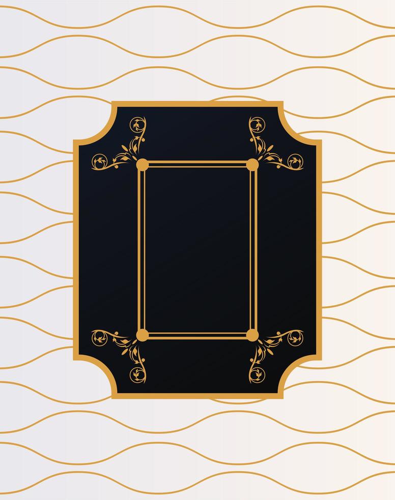 luxury frame with victorian style in golden waves background vector