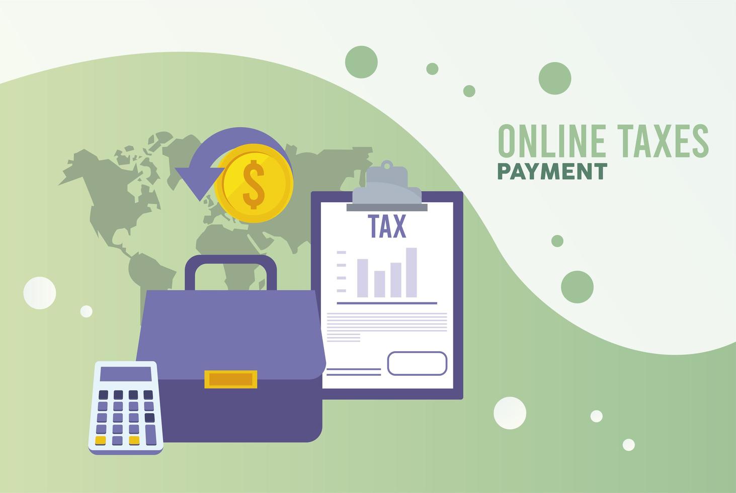 online taxes payment with checklist and documents in earth planet vector
