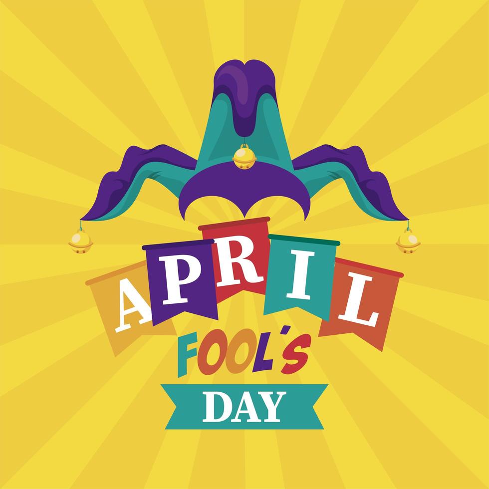 april fools day lettering with joker hat accessory vector