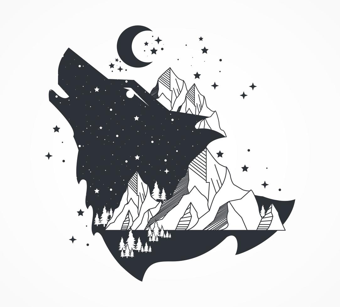 lobo y montañas vector