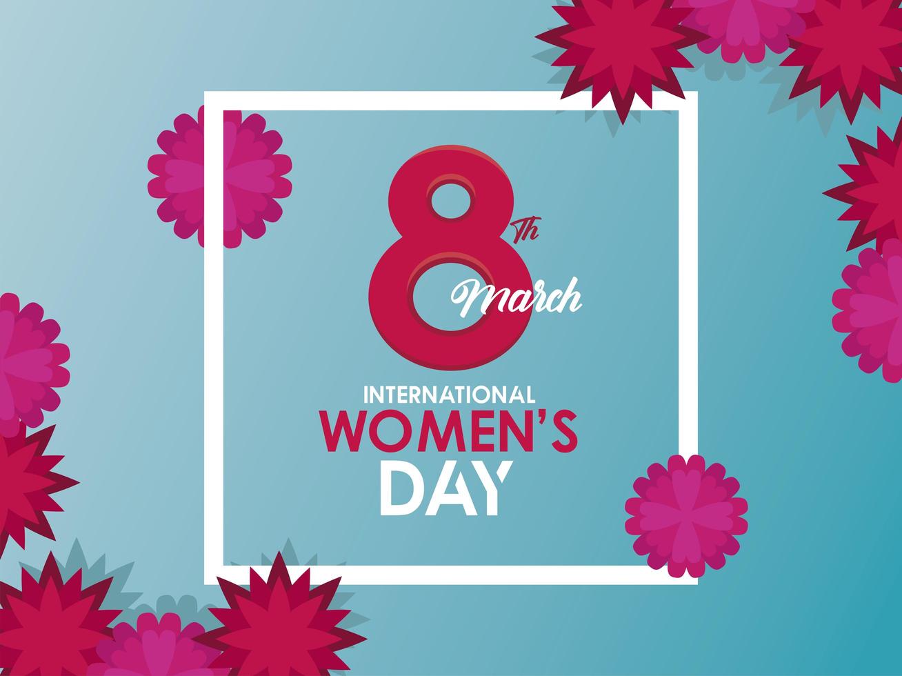 international womens day celebration poster with number eight and flowers vector