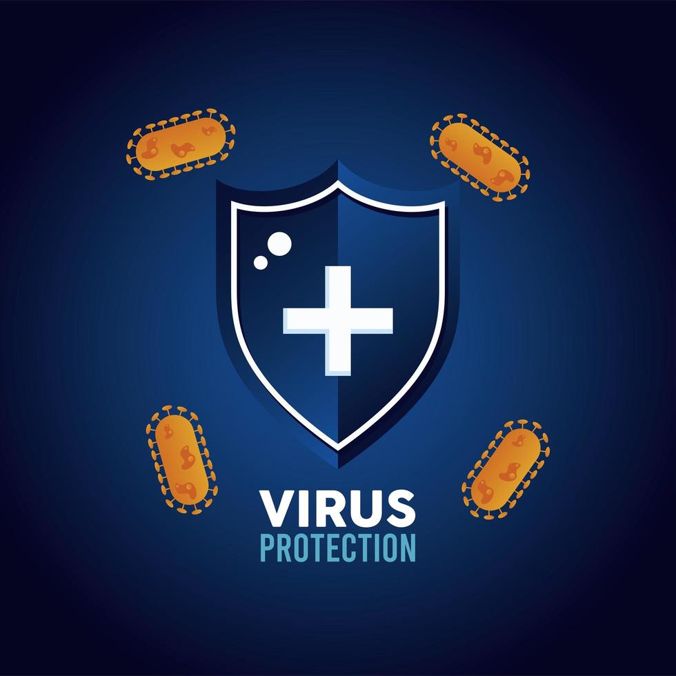 virus protection shield with bacteriums particles color orange vector