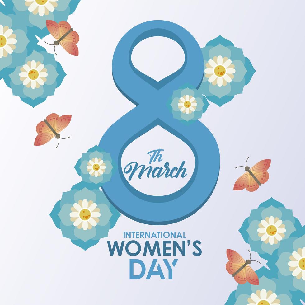 international womens day celebration poster with flowers and butterflies vector