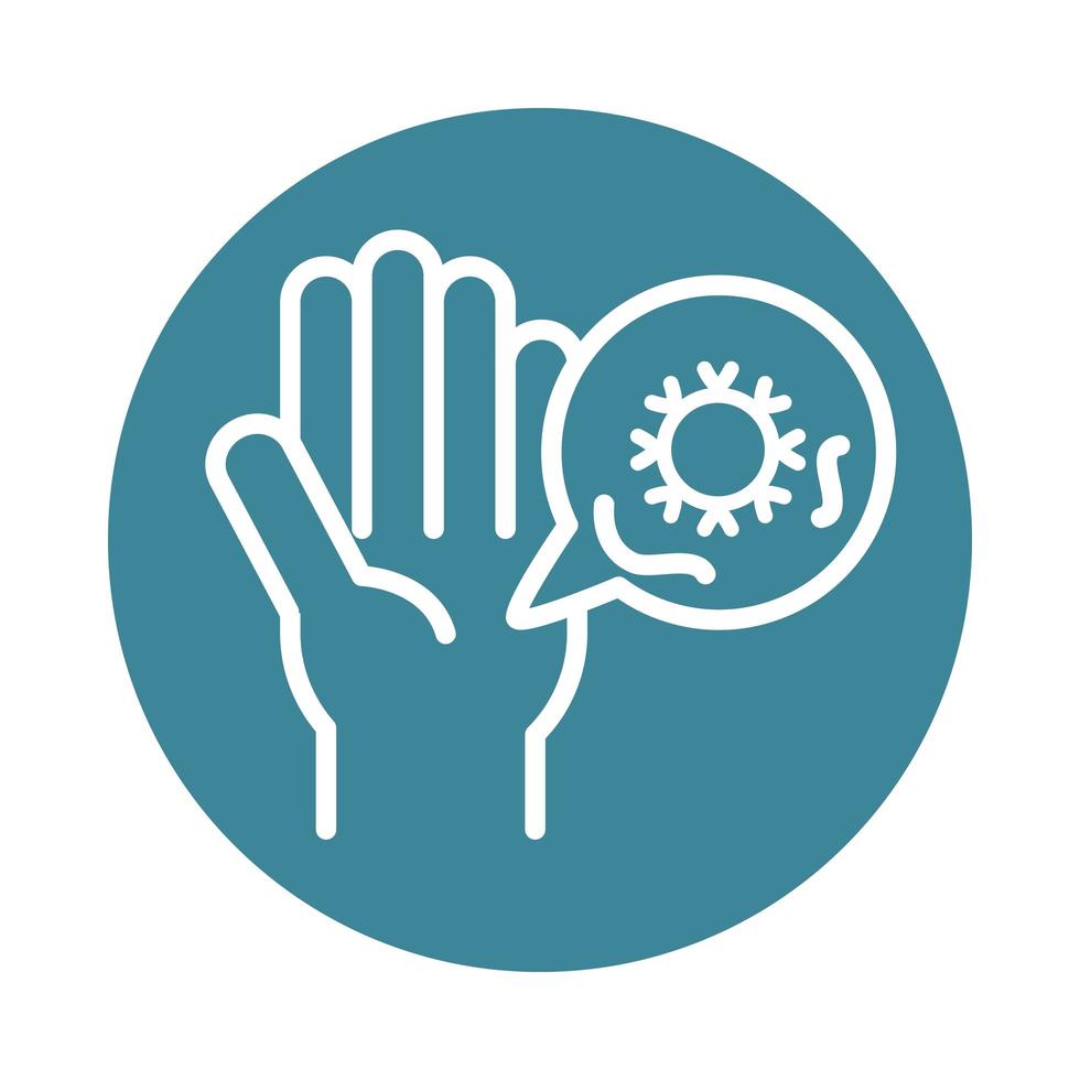 covid 19 pandemic hand pollution infected virus block line style icon vector