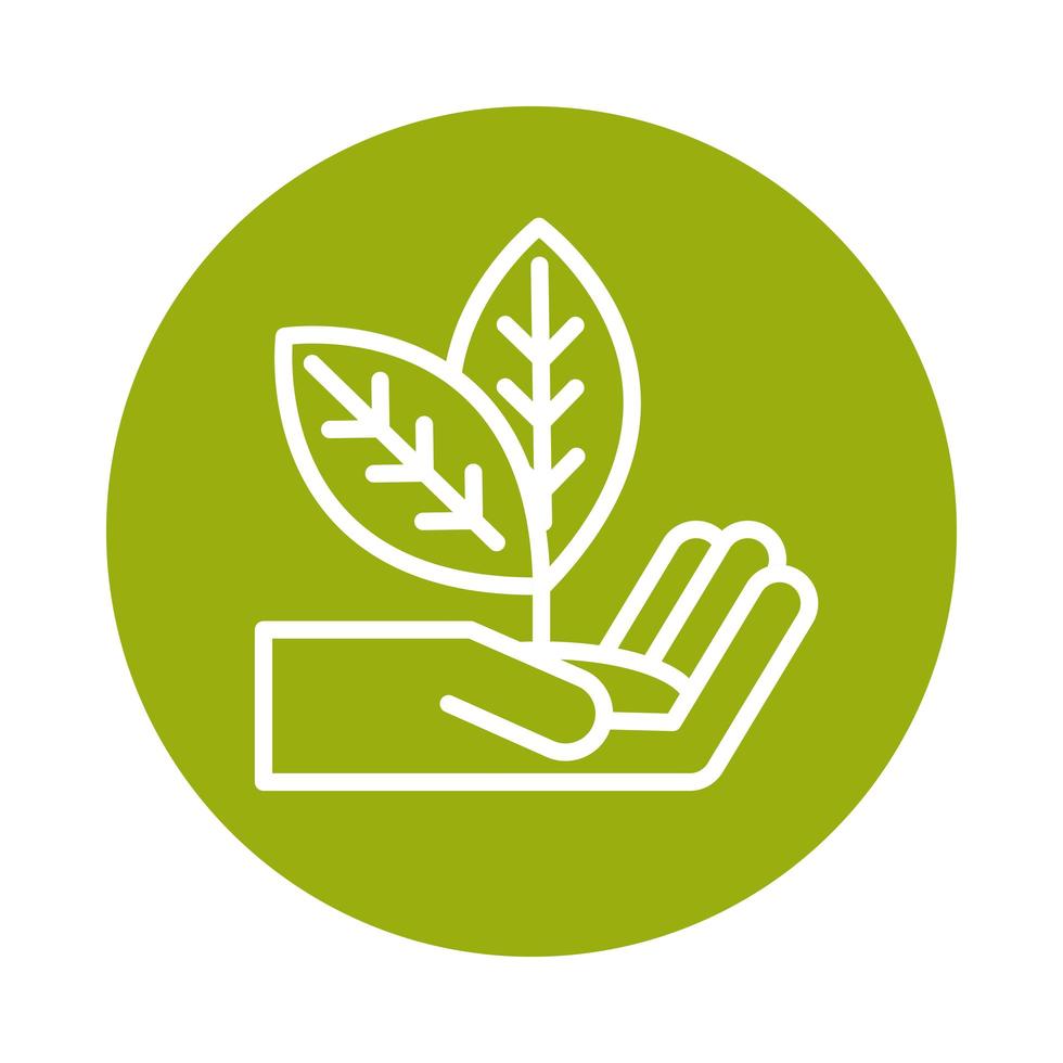 hand with plant alternative sustainable energy block line style icon vector