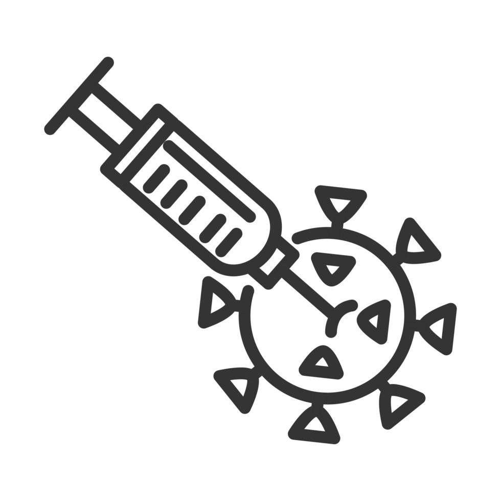 covid 19 pandemic injecting the virus science line style icon vector