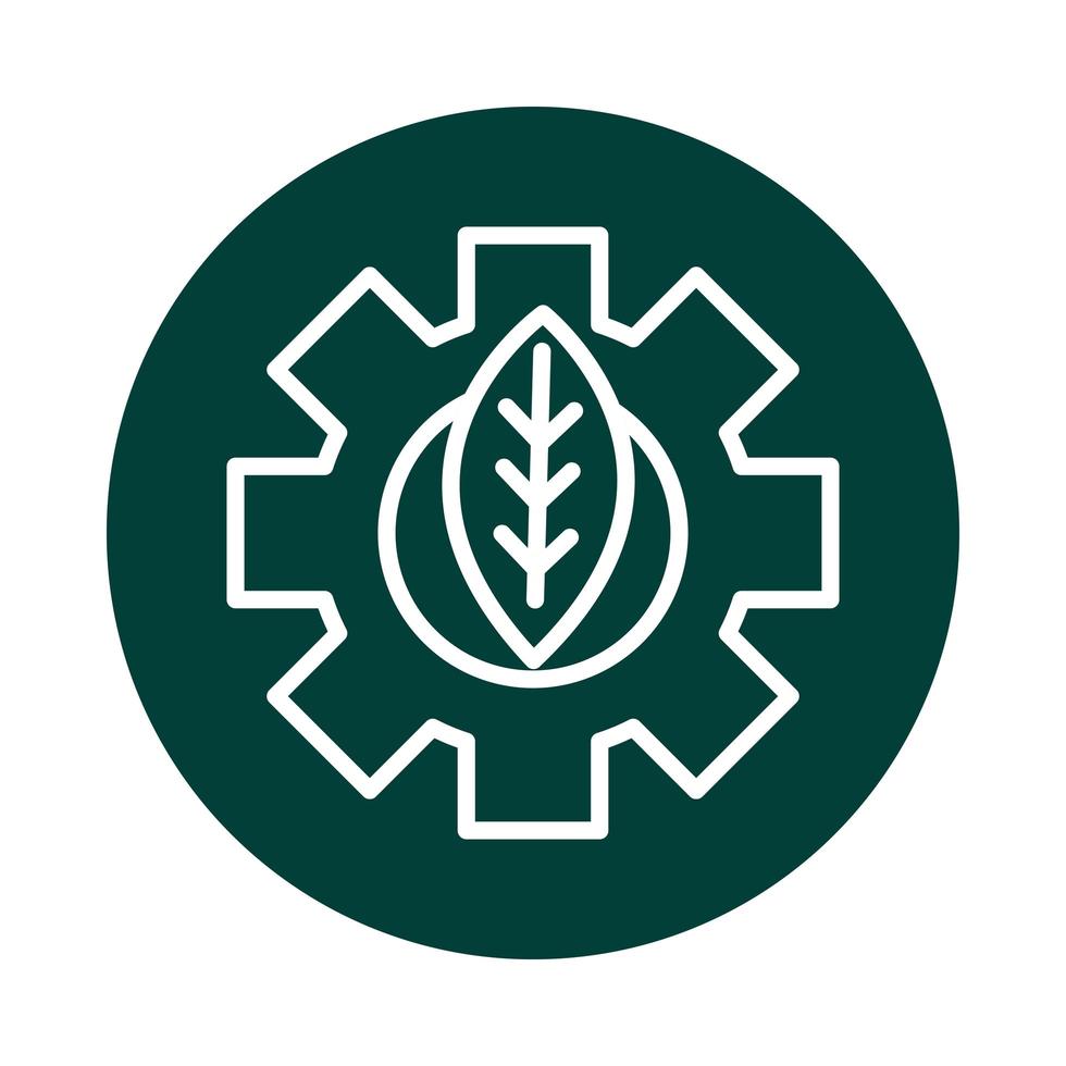 leaf gear alternative sustainable energy block line style icon vector