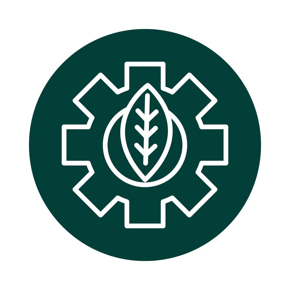 icono de estilo de línea de bloque de energía sostenible alternativa de engranaje de hoja vector