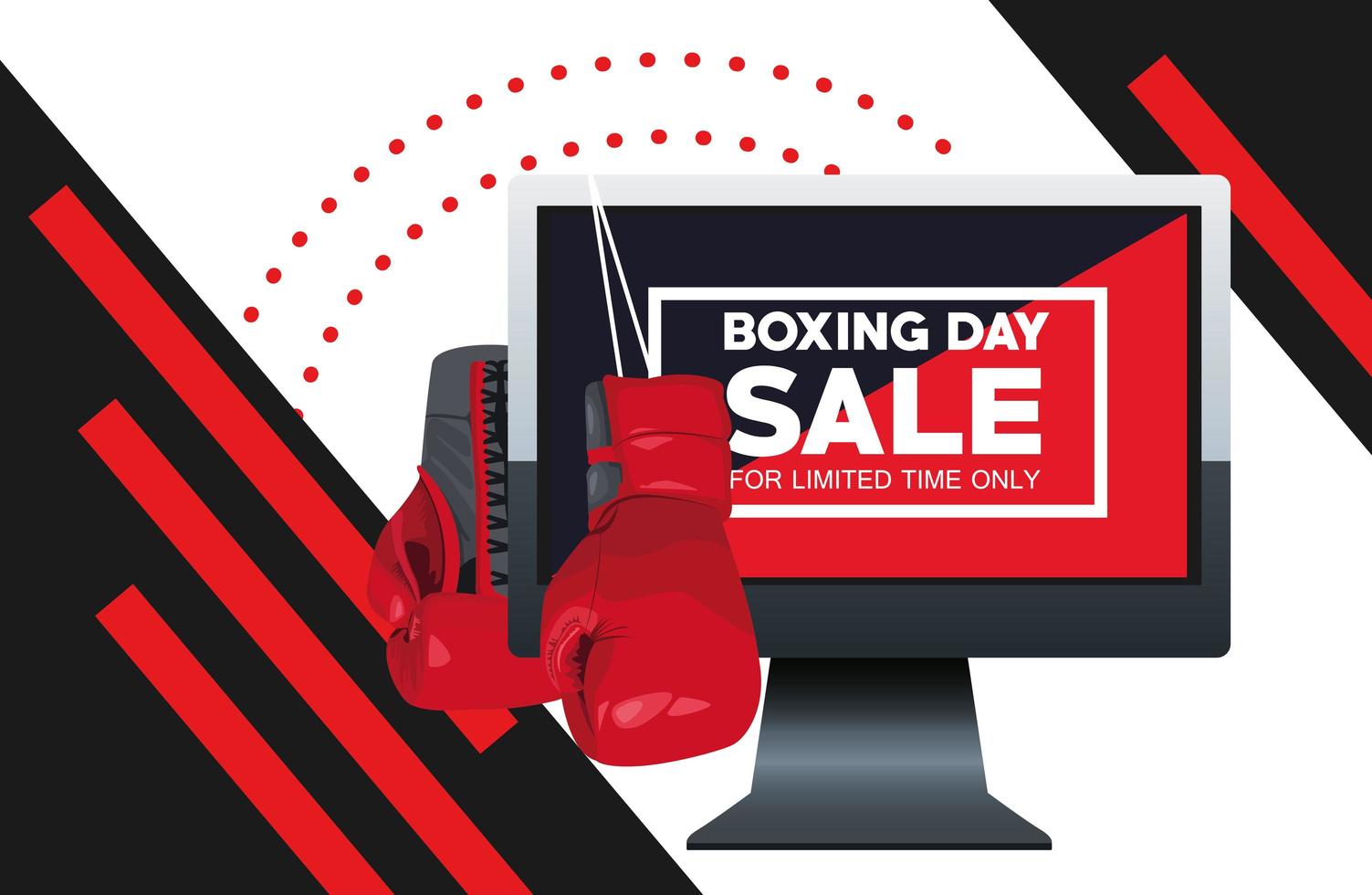 boxing day sale poster with desktop and gloves vector