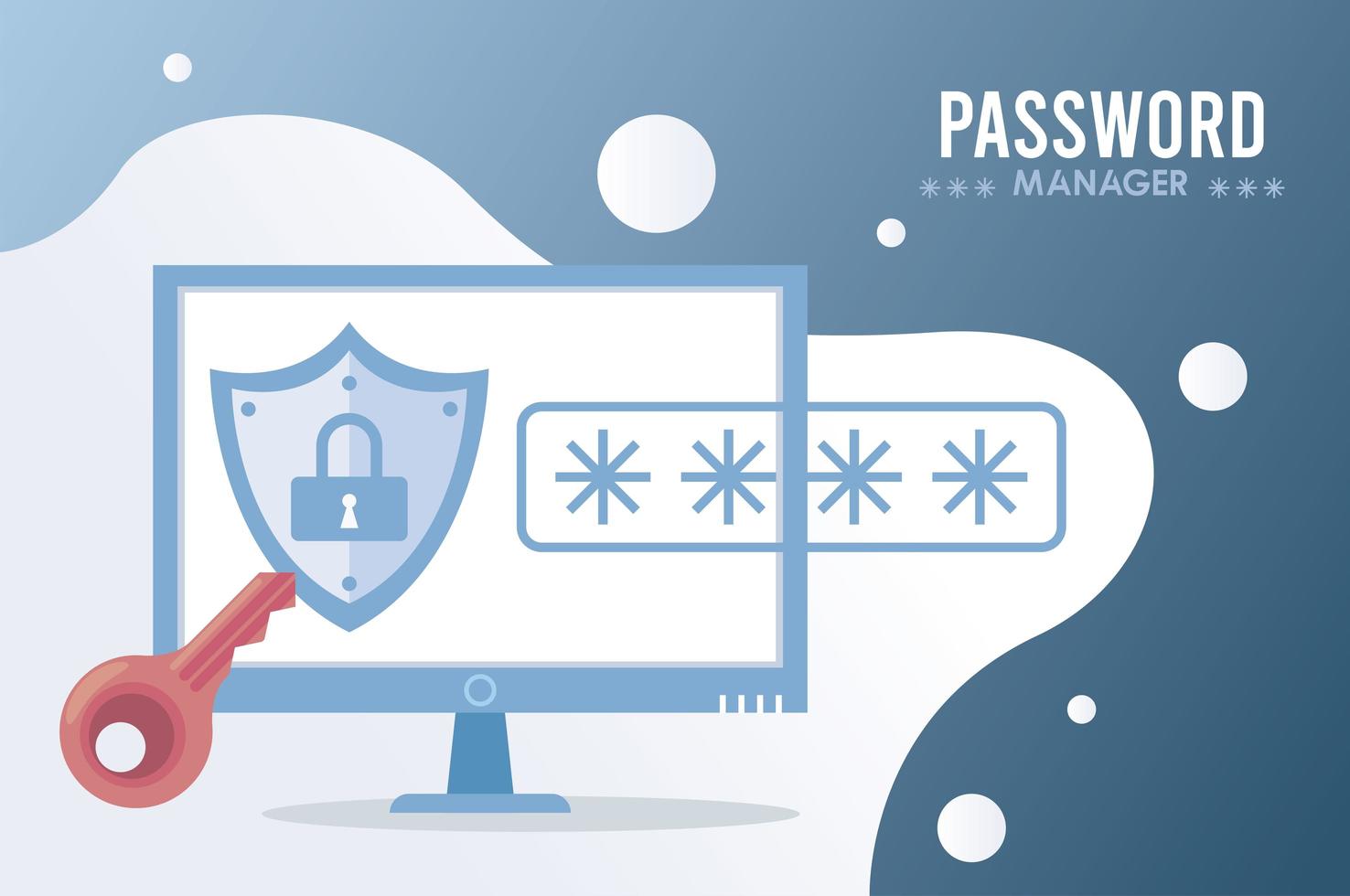 password manager theme with padlock in shield and cypher in desktop vector