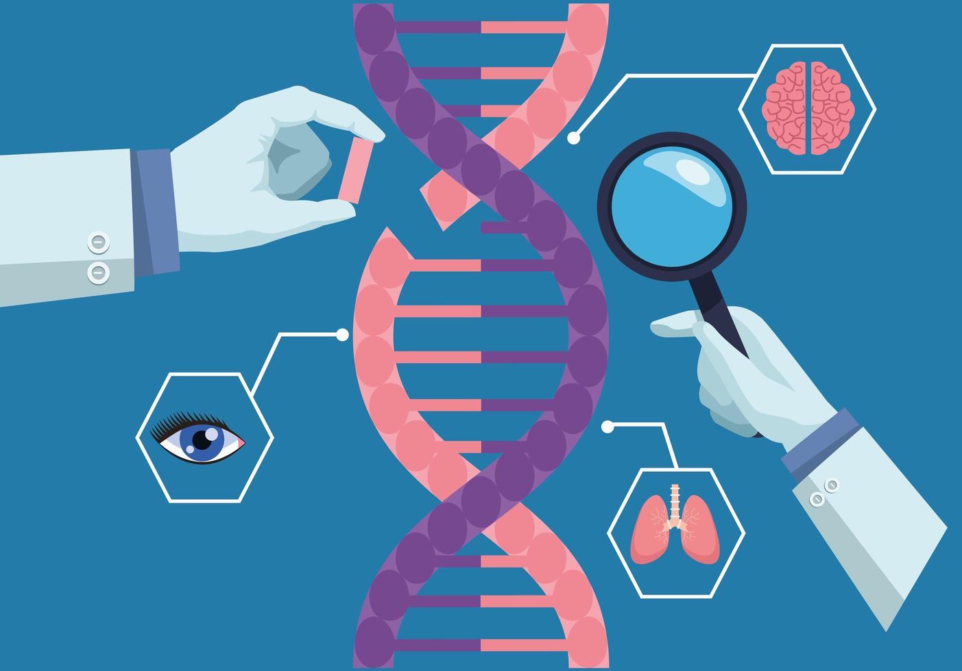 manos de científicos con adn vector