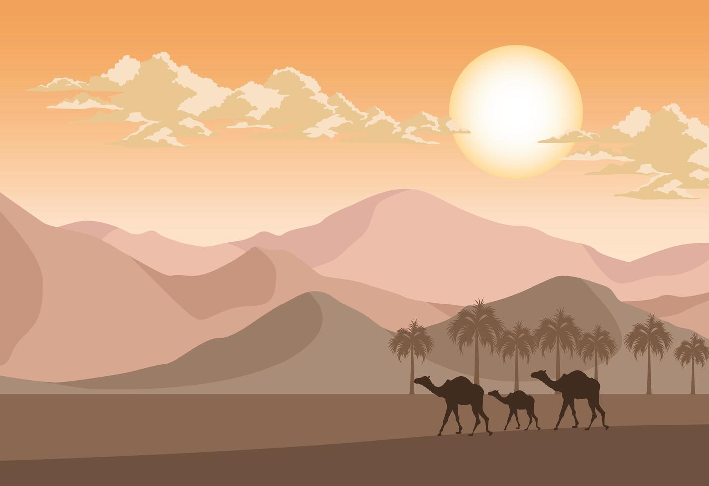 desierto con camellos vector
