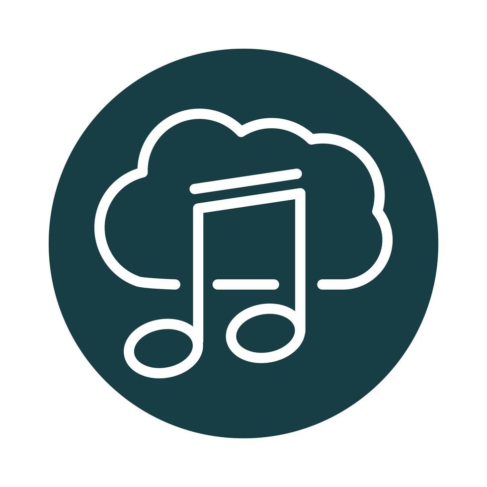 music note cloud computing storage sound block style icon vector