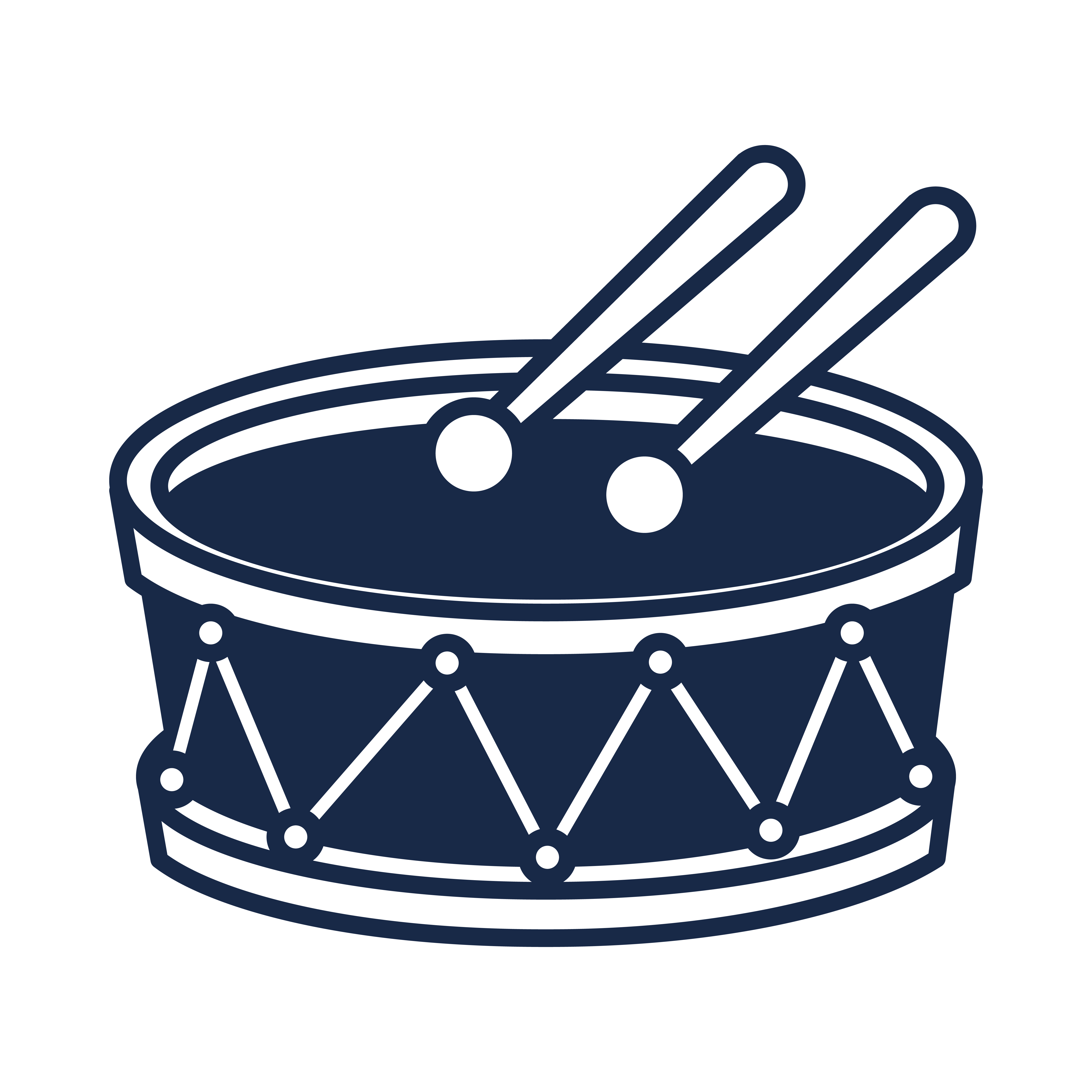 Bass drum and drumsticks. Musical instrument. Vector clipart